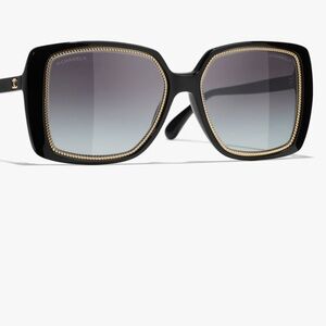 CHANEL Black and Gold Square Sunglasses